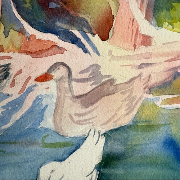 Serene Watercolor Duck Art Water Pond Geese Goose - Picture 5 of 13